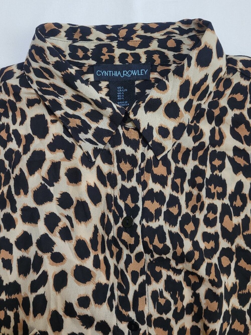 Cynthia Rowley Leopard Print Button Up Blouse Top Animal Print Large Mob Wife - Picture 10 of 11